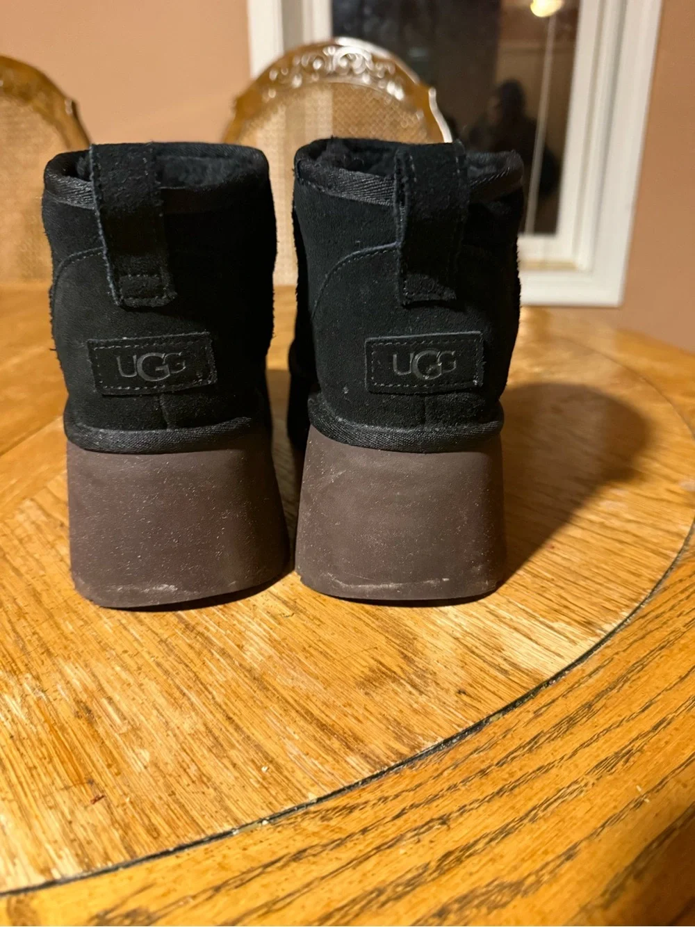 UGG Black Classic Ultra Mini New Heights Shearling Boots Women's